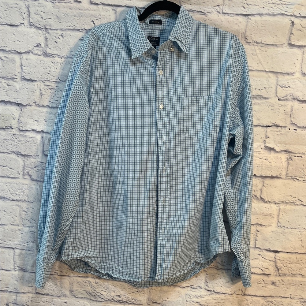 J Crew Factory Flex Washed Shirt Casual Button Down Gingham Classic Size XL